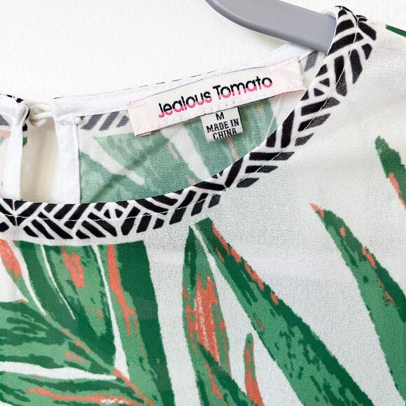 Jealous Tomato Tropical Print Semi Sheer Blouse Medium Lightweight Long Sleeve - Picture 3 of 11